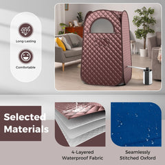 The coffee coloured steam sauna tent with selected materials highlighted
