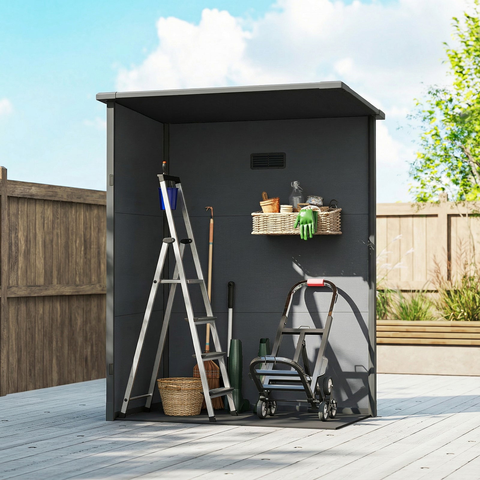Outsunny 5' x 3' Garden Shed with Floor, Outdoor Storage Shed with Lockable Door, Window and Vent, Dark Grey