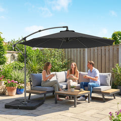 Outsunny 3m Overhanging Parasol, with Base, Weights and Cover - Black