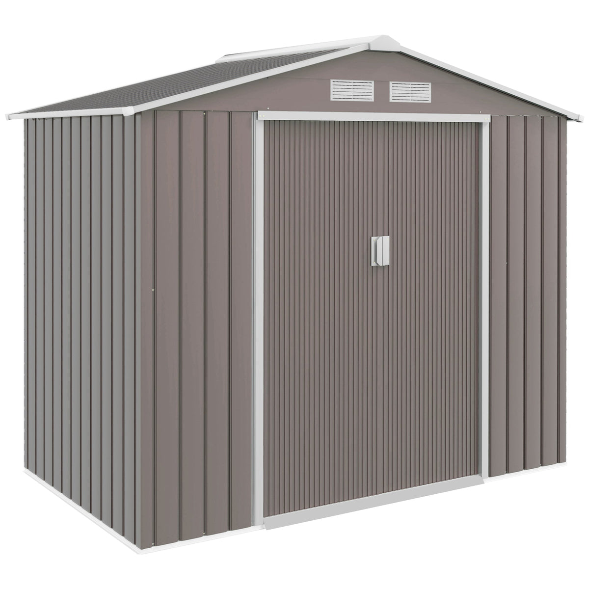 Outsunny 7ft x 4ft Lockable Garden Metal Storage Shed Storage Roofed Tool Metal Shed w/ Air Vents Steel Grey