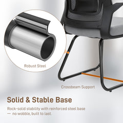 HOMCOM Desk Chair No Wheels, Office Chair with Mesh Back, Lumbar Support, Metal Base for Waiting Room, Conference Room, Dark Grey