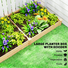 Outsunny Raised Garden Bed, Wooden Planter Box with Divider and Open Bottom for Flowers, Herbs, Vegetables, DIY Painting