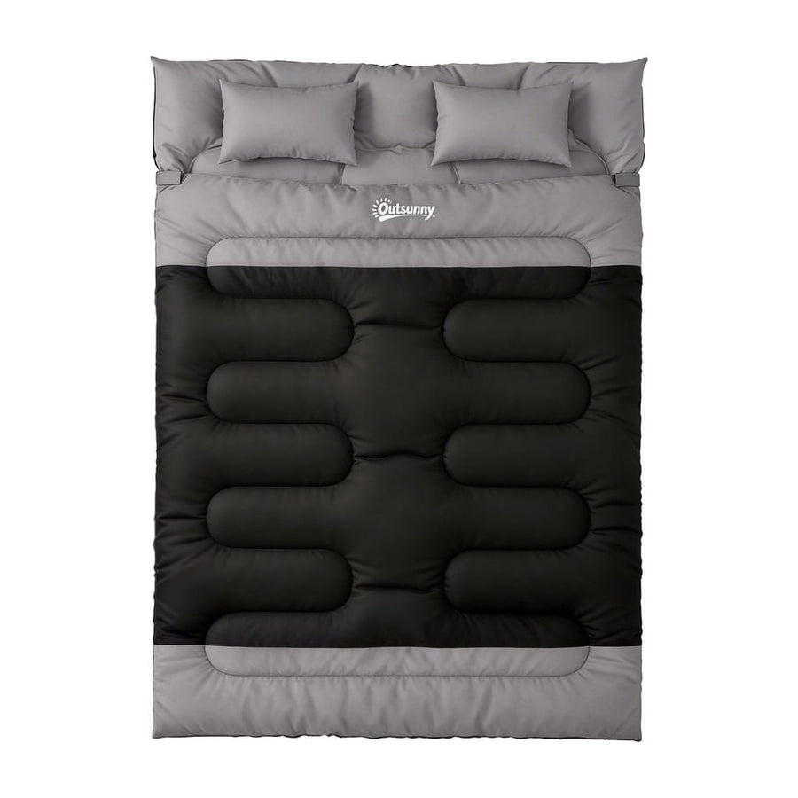 Outsunny Double Sleeping Bag with 2 Pillows in Black and Grey