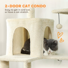 PawHut 202cm Cat Tree with 6 Scratching Posts, 2 Hammocks, 2 Condos, 2 Perches, Pompoms, for Cats to Rest and Play, Beige
