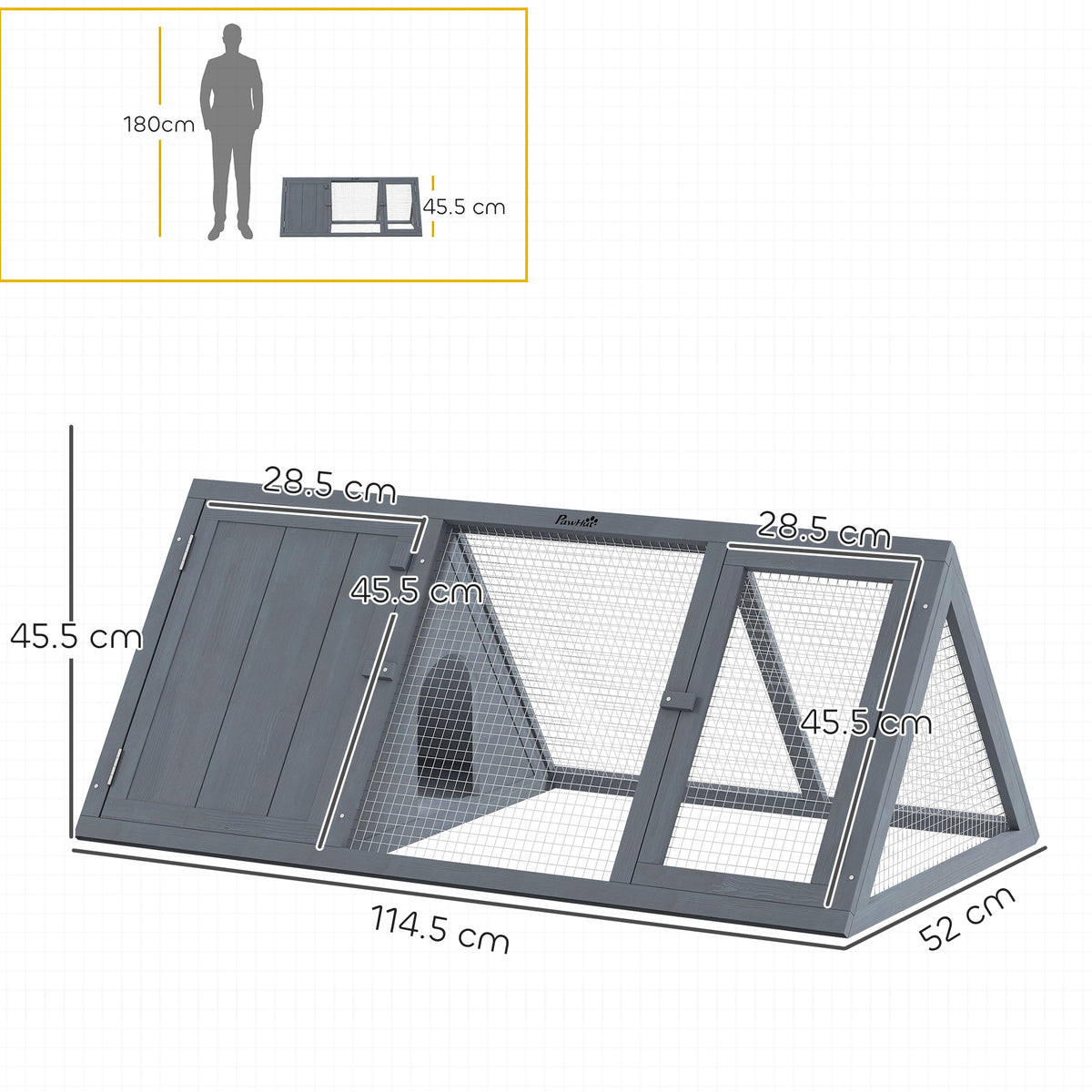 PawHut Rabbit Hutch, Wooden Guinea Pig Hutch with Run and Doors, Outdoor Triangle Bunny House for Rabbits,Duck and Chicken