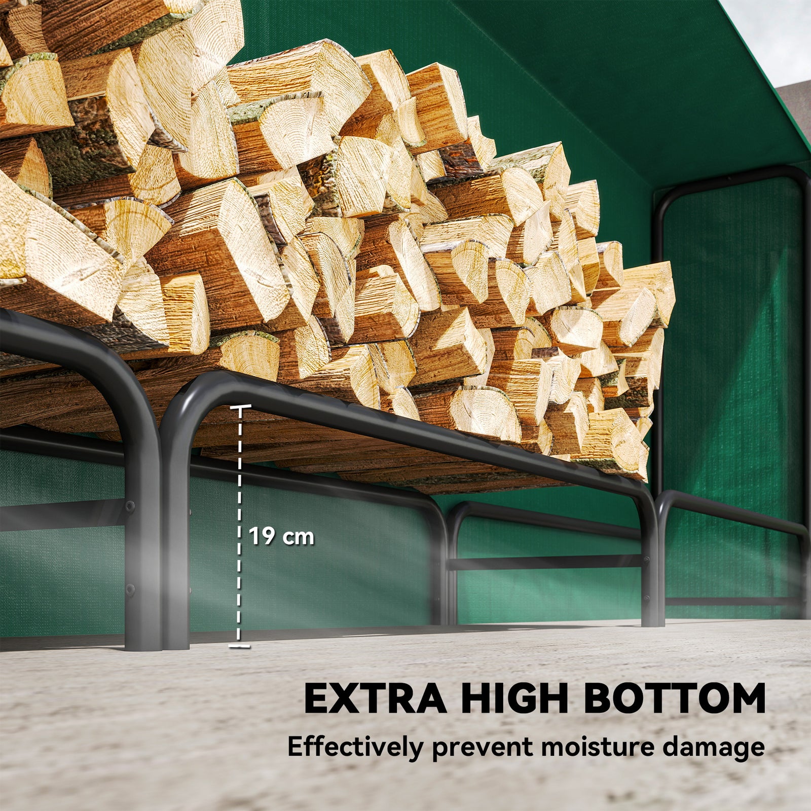 Outsunny Firewood Rack with Waterproof Cover, Heavy Duty Metal Log Store Indoors, Log Storage Holder for Outdoor Indoor Fireplace, 300 x 36 x 99 cm, Dark Green