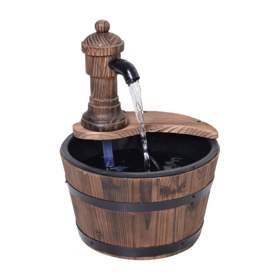 Outsunny Wood Barrel Patio Water Fountain Garden Decorative Ornament Water Feature with Electric Pump (Type A)