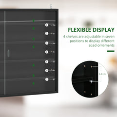 HOMCOM 5-Tier Wall Display Shelf Unit Cabinet w/ 4 Adjustable Shelves Glass Doors Home Office Ornaments 60x80cm Black