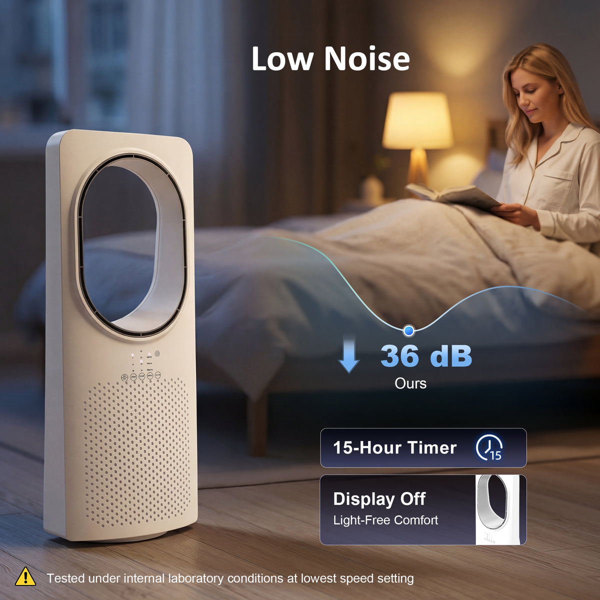 HOMCOM Bladeless Tower Fan for Bedroom, 36dB Standing Cooling Fan with Oscillating, 3 Speeds, 3 Modes, 15H Timer, White