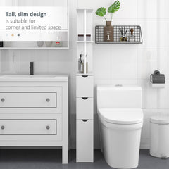 HOMCOM Slim Bathroom Storage Cabinet with Drawers, Tall Bathroom Cupboard with 2-Tier Shelf, White