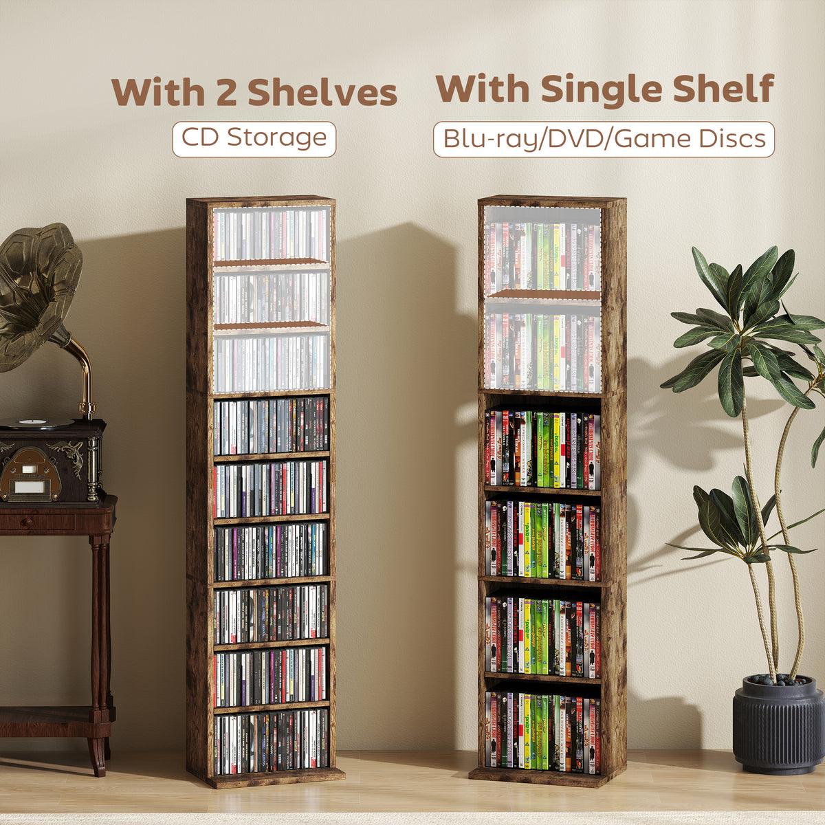 HOMCOM 260 Narrow CD Storage Unit - Rustic Brown