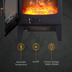 HOMCOM Tempered Glass Casing Electric Fireplace, Freestanding Electric Fire with Realistic Flame Effect, Log Burner with Overheat Protection, 1000w/ 2000W, Black