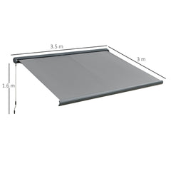 Outsunny 3.5 x 3m LED Light Full Cassette Case Electric Awning for Home Sun Shade with 40m Remote Controller, Grey