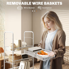 HOMCOM Five-Steel Mesh Basket Storage Trolley, with Wheels - White
