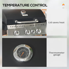 Outsunny Four-Burner Steel Gas Grill, with Thermometer - Black