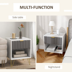 HOMCOM Bedside Table Modern Bedside Cabinet with Drawer and Open Compartment, 45 x 40 x 55, White