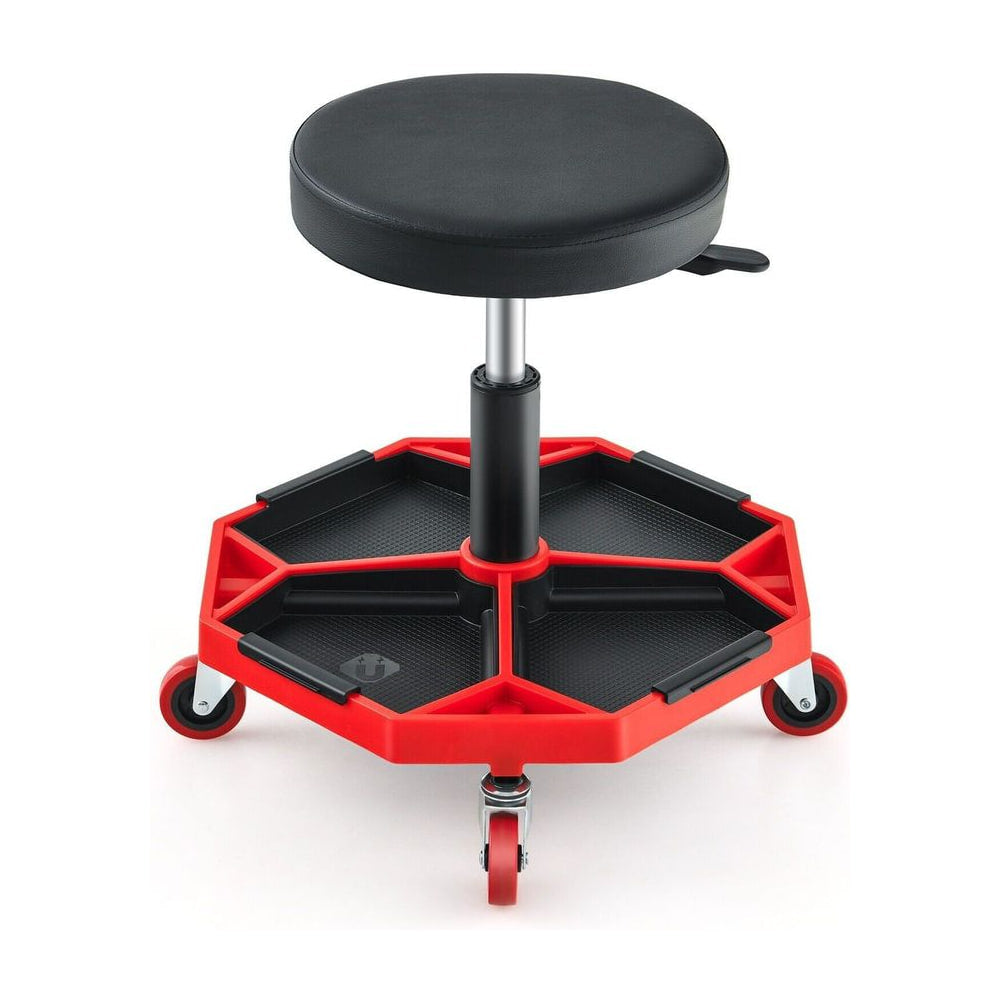 Garage Workshop Creeper Seat with padded seat and tool tray in red