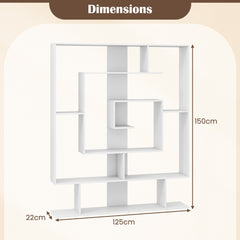 7-Tier Geometric Bookshelf with 2 Anti-Tipping Kits-White