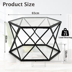 Modern Accent Geometric Glass Coffee Table with Solid Metal Frame-Black