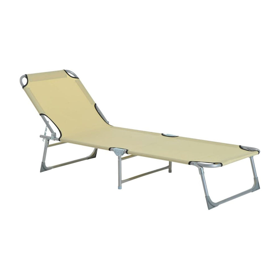 Outsunny Reclining Sun Lounger Chair Folding Camping Bed with 4-Position Adjustable Backrest, for Travel Indoor Outdoor