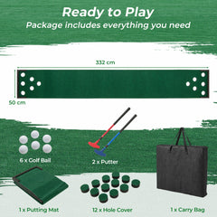 11 FT Indoor Outdoor Putting Green Mat with 2 Adjustable Putters