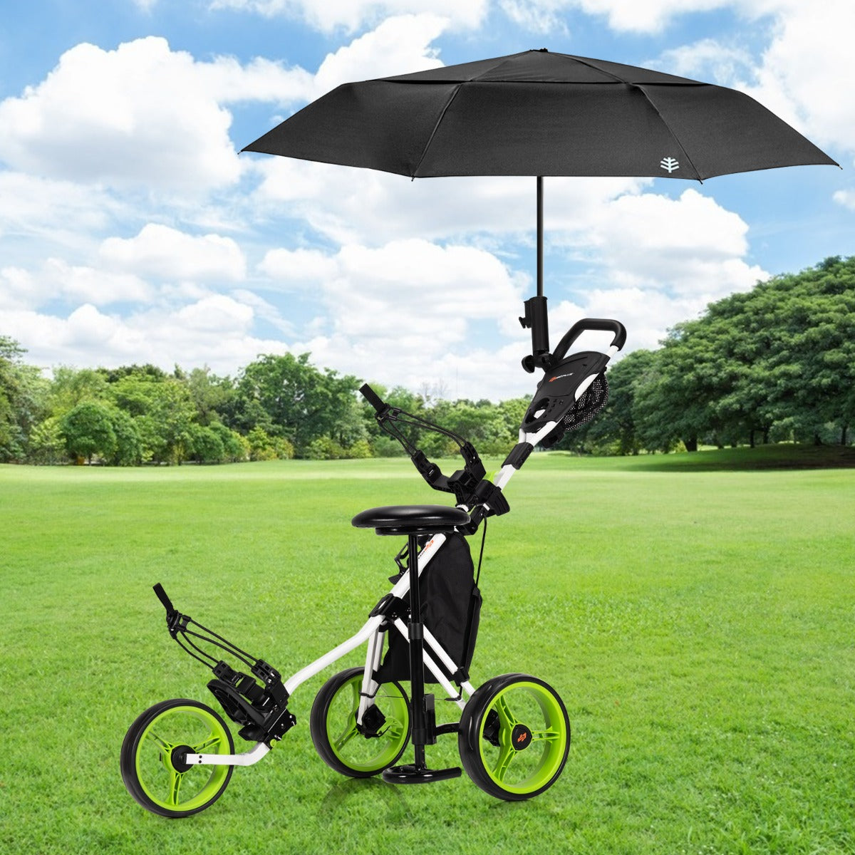 Golf Push Pull Cart with Storage Bag and Foot Brake-Green