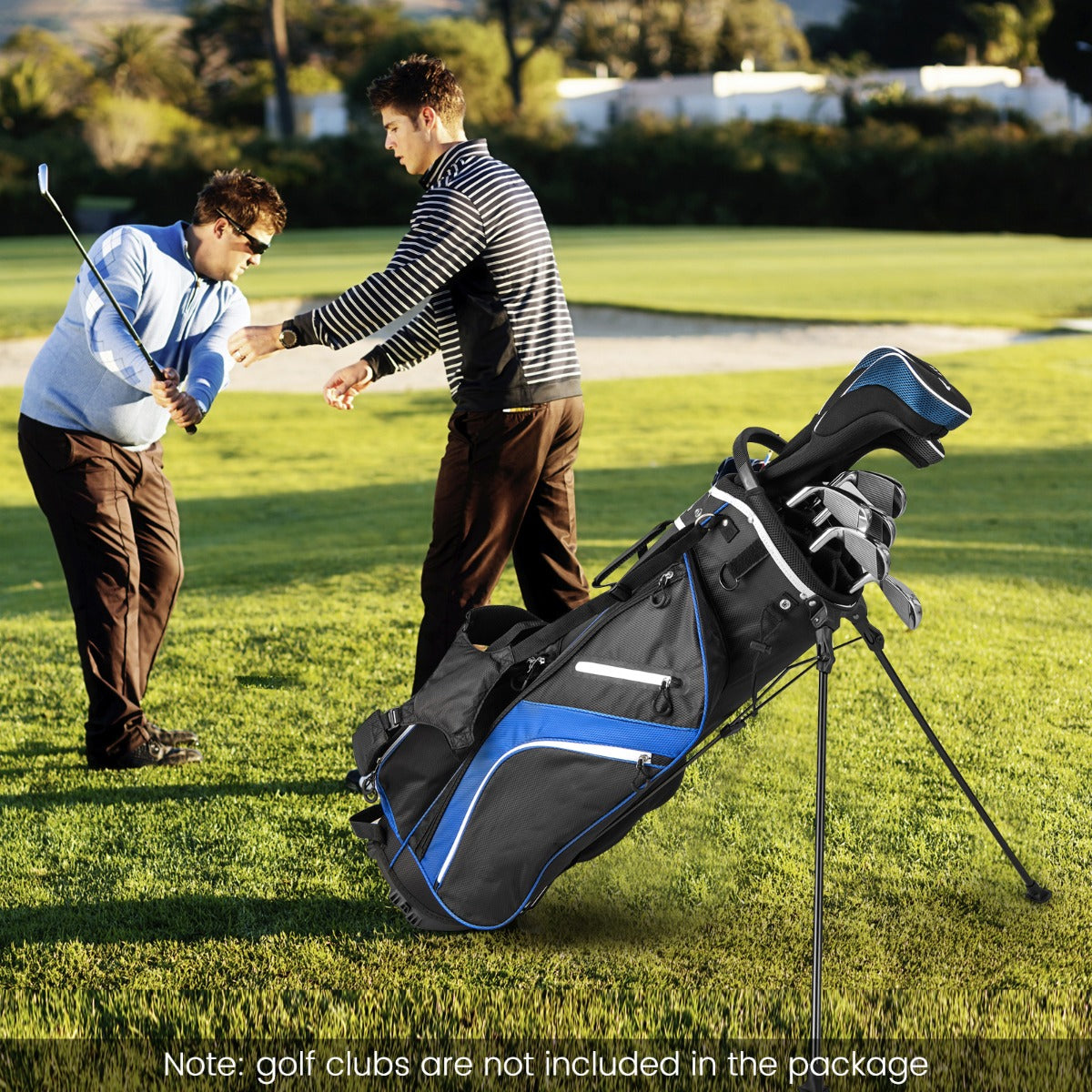 Golf Stand Bag wIth 14 Way Top Dividers 6 Pockets Cooler Bag Dual Strap and Rain Hood-Blue