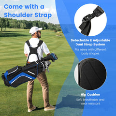 Golf Stand Bag wIth 14 Way Top Dividers 6 Pockets Cooler Bag Dual Strap and Rain Hood-Blue