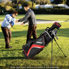 Golf Stand Bag wIth 14 Way Top Dividers 6 Pockets Cooler Bag Dual Strap and Rain Hood-Red