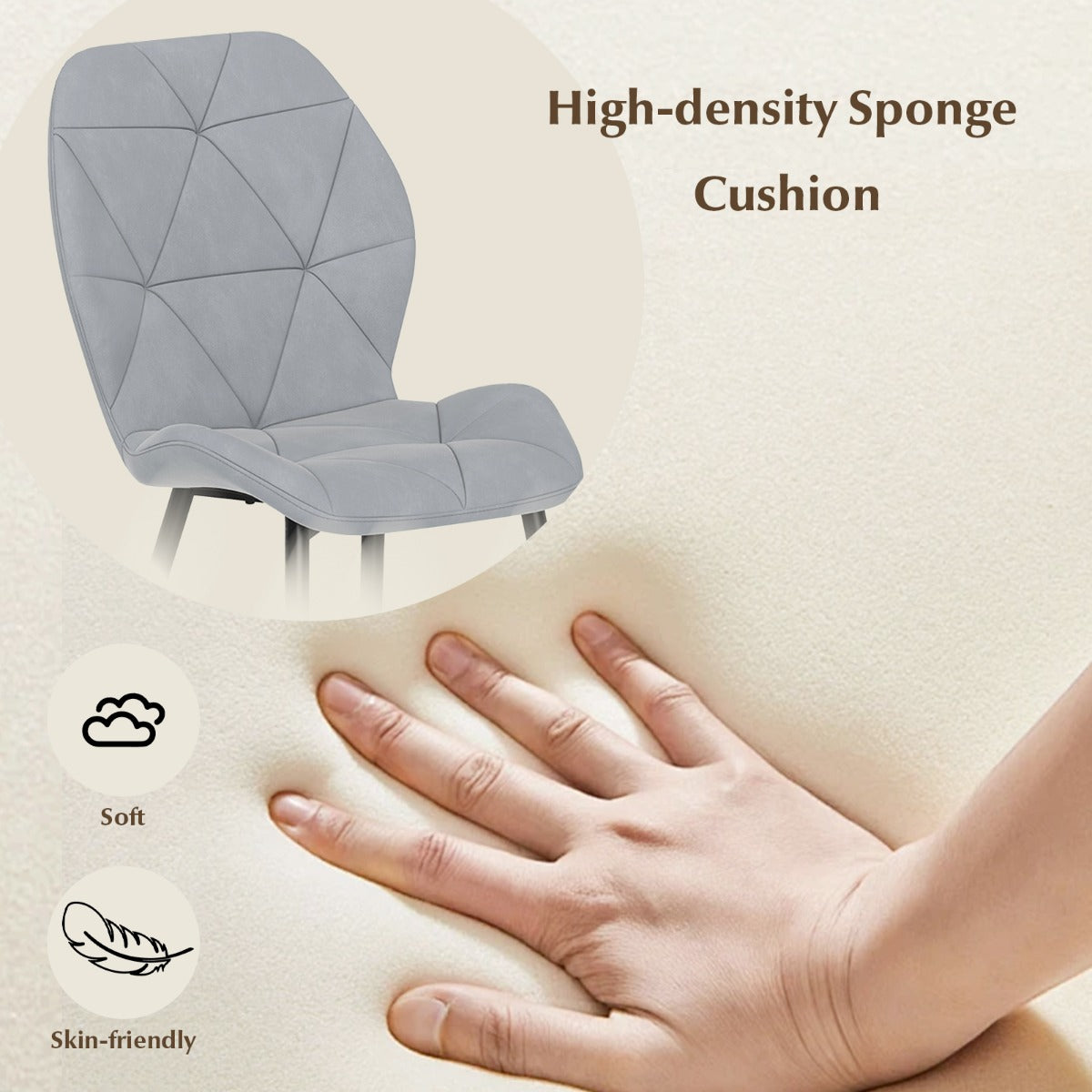 Upholstered Dining Chair Set of 4 with Ergonomic Backrest and Curved Seat-Grey