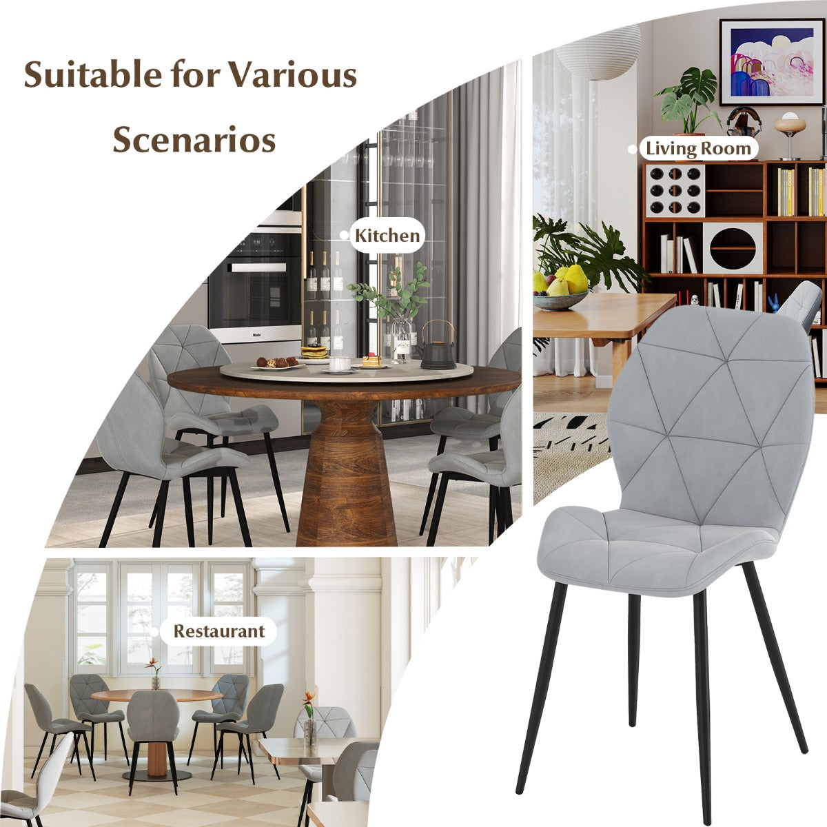 Upholstered Dining Chair Set of 4 with Ergonomic Backrest and Curved Seat-Grey