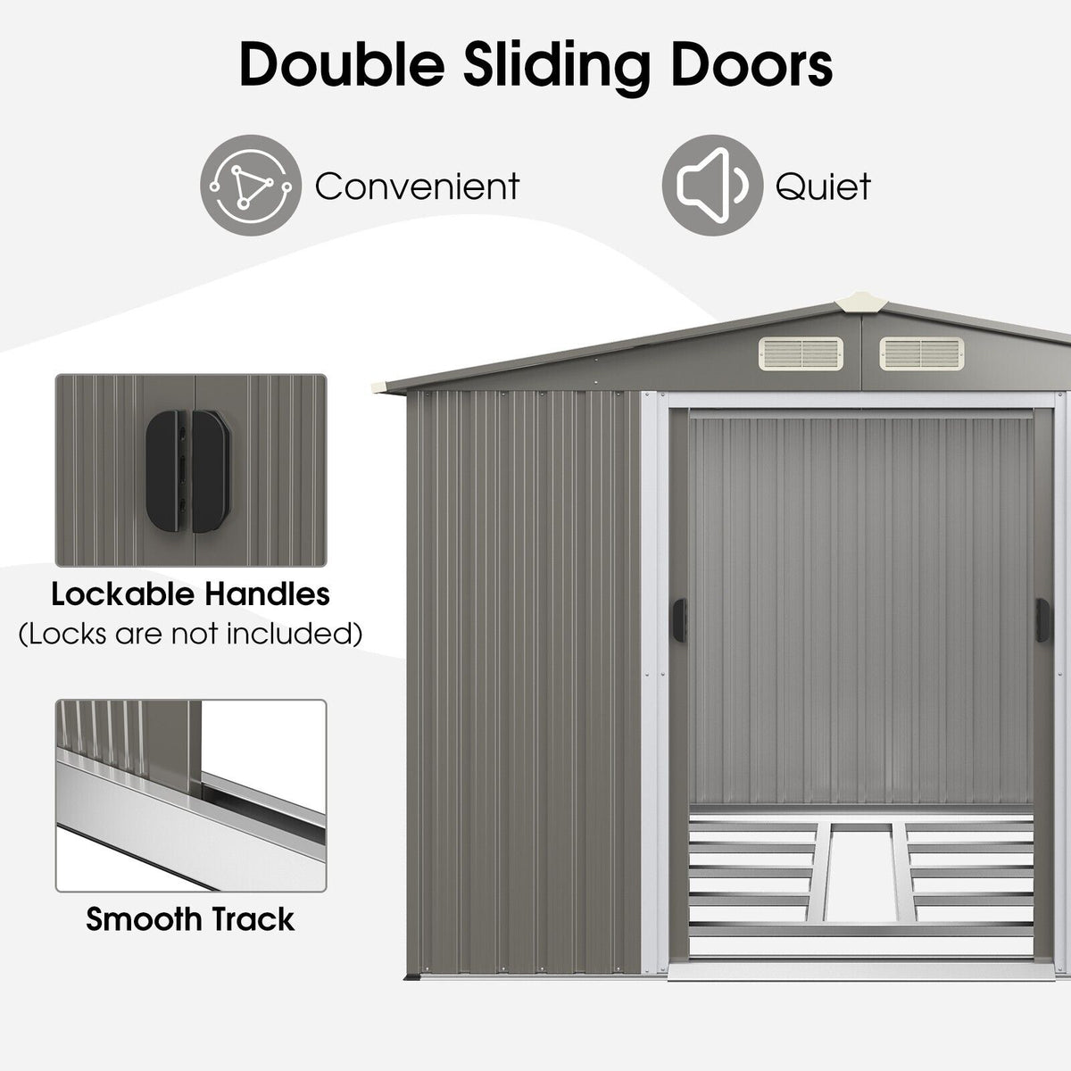 Outdoor Storage Shed with Foundation for Garden Yard-Light Grey