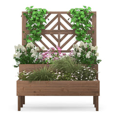 2-Tier Raised Garden Bed with Trellis and Drainage Hole-Brown