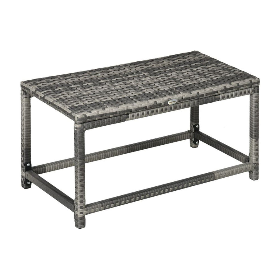 Outsunny Outdoor Coffee Table, Garden PE Rattan Side Table with Plastic Board Under the Full Woven Table Top and Rectangular
