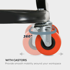 HOMCOM Workshop Stool, Rolling Machine Stool with 360 Swivel, Padded Seat, Tool Tray, Red
