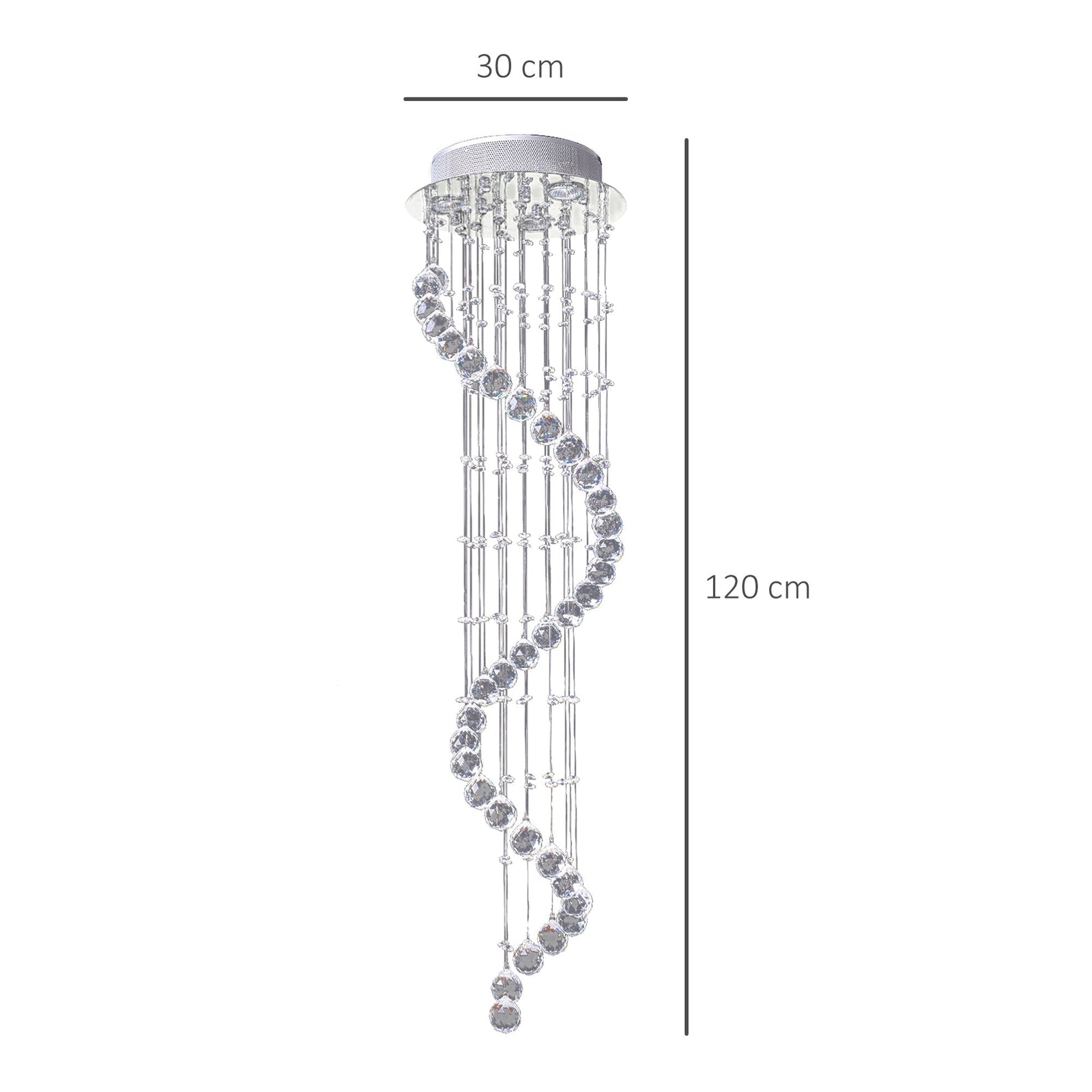 HOMCOM Modern Crystal Chandelier Ceiling Light Pendant Lamp Chrome Finish Glass Droplets New, 30 x 120cm