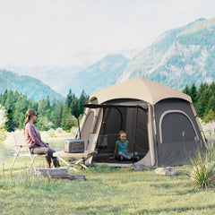 Outsunny Instant Pop Up Camping Tent, 2/3/4 Person Easy Setup Dome Family Tent with Vestibule, Rainfly, 4 Mesh Windows & 2 Doors, Hexagonal Design, Waterproof & UV Protected, Dark Grey