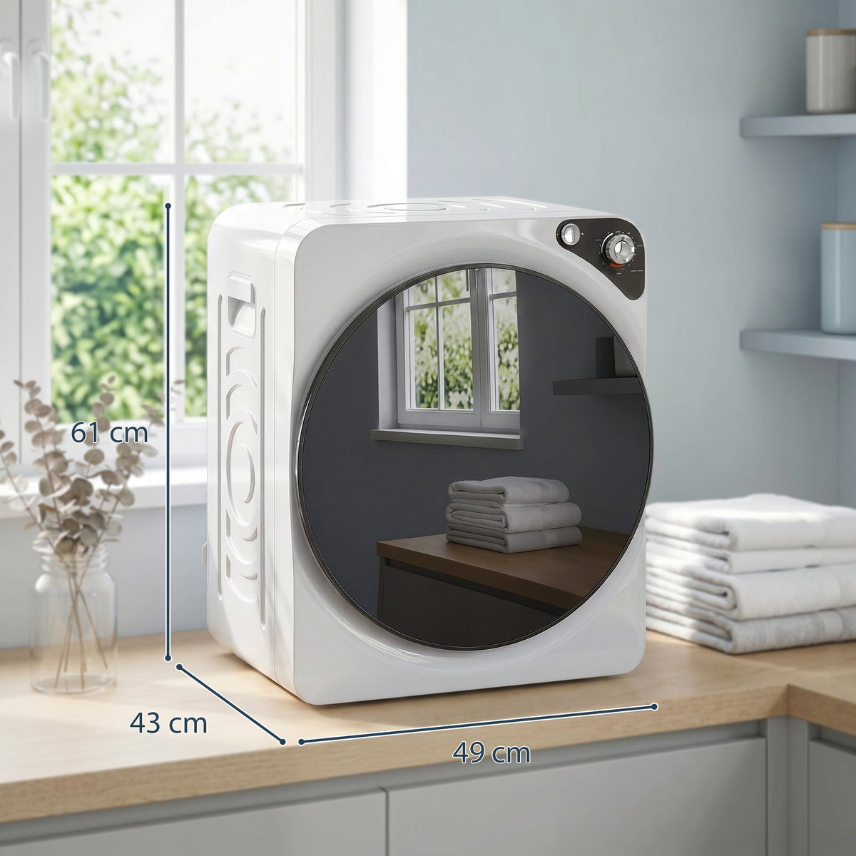 HOMCOM 5kg Vented Tumble Dryer, 1000W Compact Tumble Dryer with 5 Drying Modes, Stainless Steel Tub, White