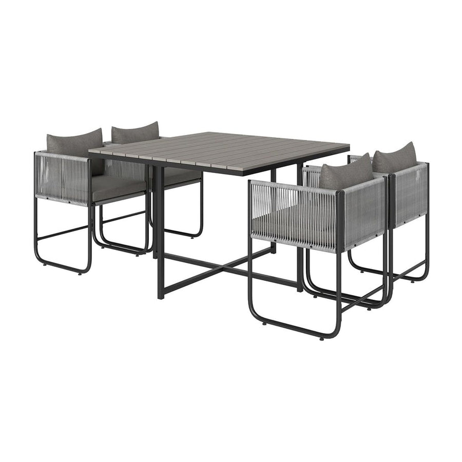 Outsunny 4 Seater Rattan Cube Garden Furniture Set, Rattan Dining Set with Cushions, Outdoor Dining Table and Chairs with