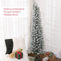 HOMCOM 6ft Artificial Snowy Pencil Christmas Tree - White