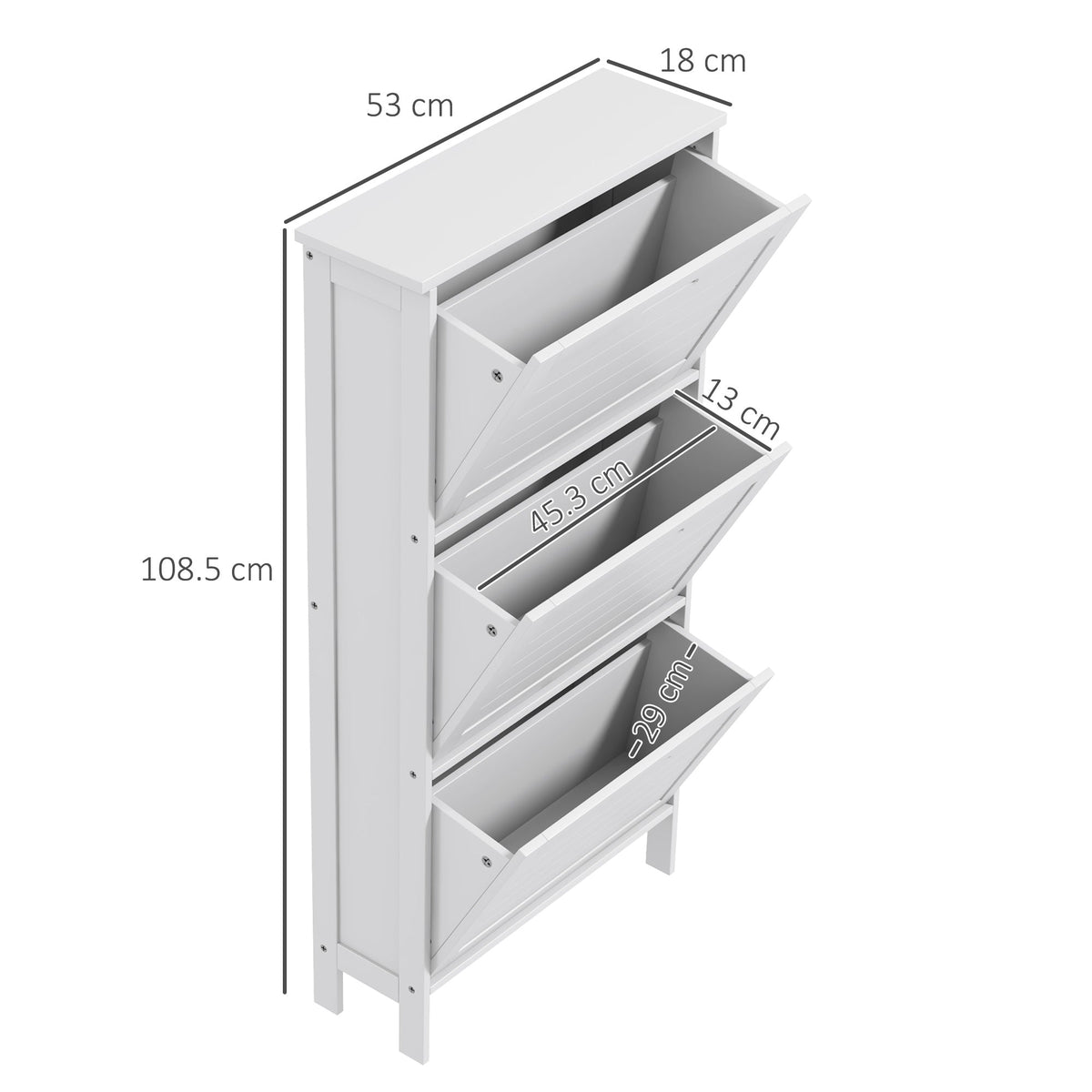 HOMCOM Narrow Shoe Cabinet with 3 Flip Drawers - White - product image 3