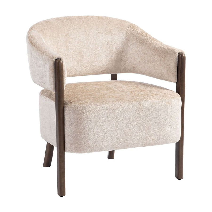 HOMCOM Accent Chair, Chenille Upholstered Tub Chair with Wide Seat, Solid Wood Frame and Legs, Comfy Armchair, Beige
