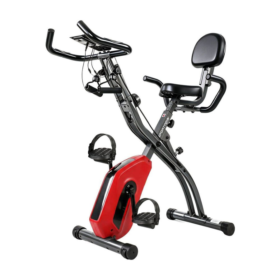 SPORTNOW 3-In-1 Folding Exercise Bike with Resistance Bands, Bluetooth App, 8-Level Magnetic Resistance, LCD Display, Red