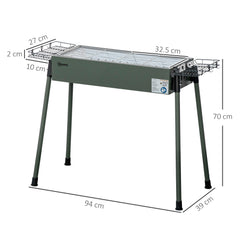 Outsunny Portable Charcoal Barbecue BBQ Grill with Seasoning Baskets and Hooks, Compact Stainless Steel Cooker for Camping Picnic Hiking Garden Party Festival