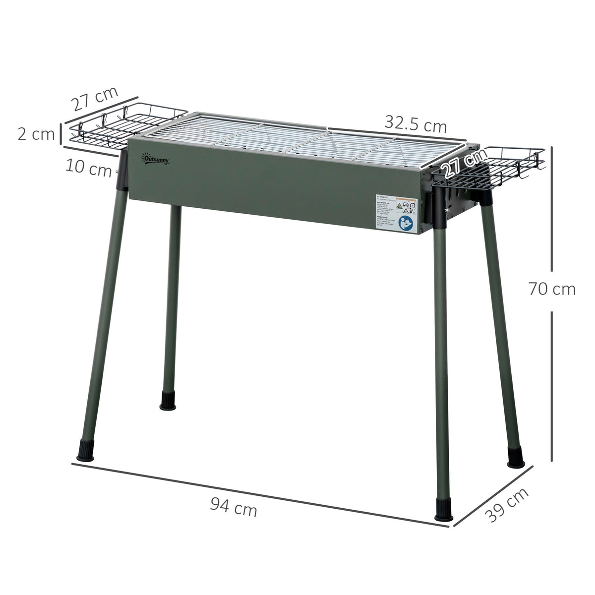 Outsunny Portable Charcoal Barbecue BBQ Grill with Seasoning Baskets and Hooks, Compact Stainless Steel Cooker for Camping Picnic Hiking Garden Party Festival