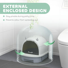 PawHut Enclosed Cat Litter Box w/ Pull-Out Drawer, Scoop, Deodorising Bags for Odour Control, Privacy, Portable, Easy to Clean