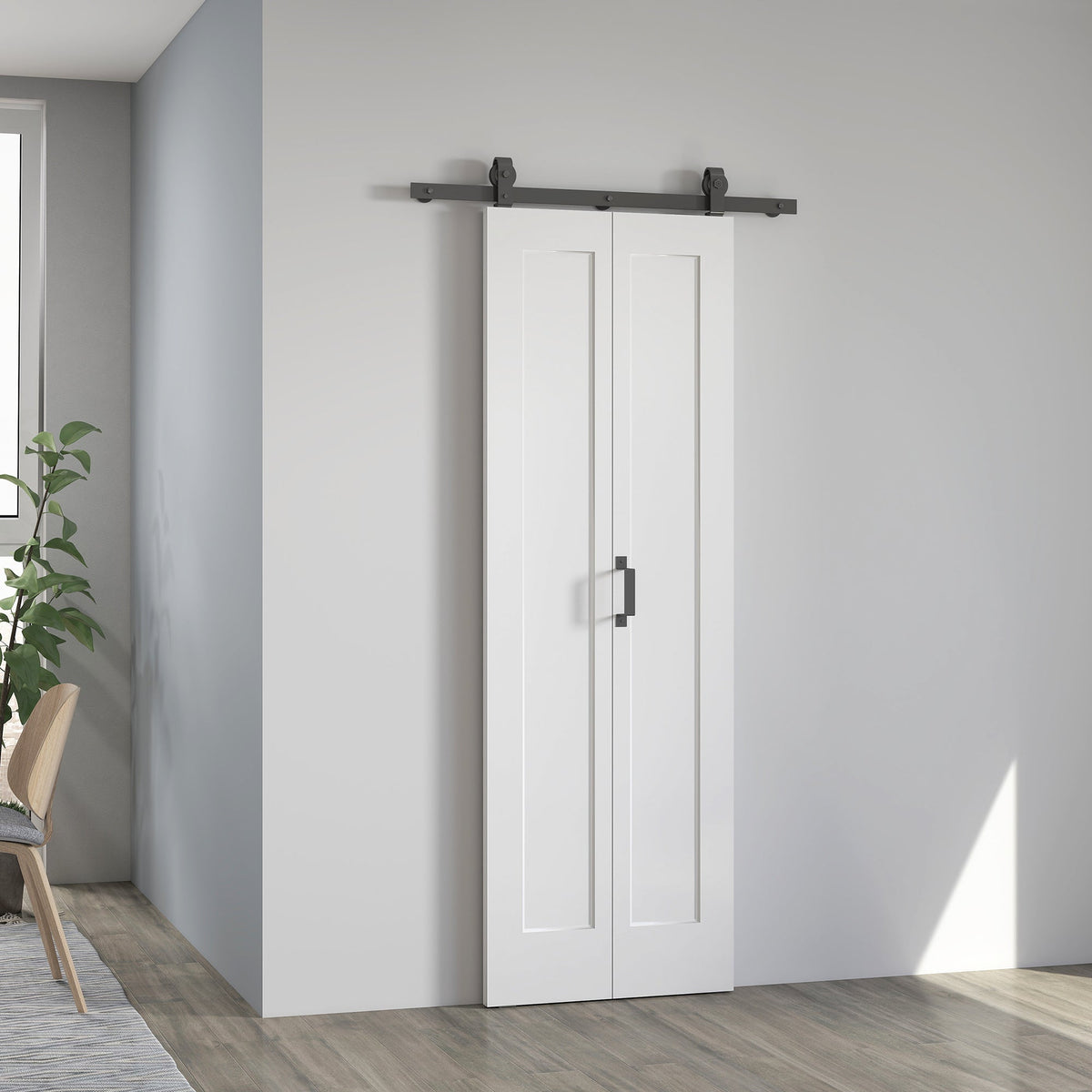 HOMCOM Slide Door, 70cm Modern Sliding Door Set Kit with Steel Rail, White - product image 2