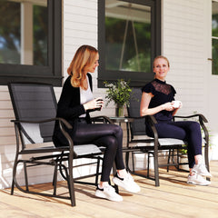Outsunny Gliding Jack and Jill Seat, with Glass-Top Table - Brown/Grey
