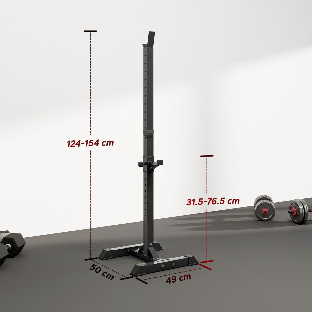 HOMCOM Adjustable Squat Rack, Weight Strength Training Bench Press Rack Weight Bench Supporter for Home Gym Exercise, Max Load 150kg, 124-154cm