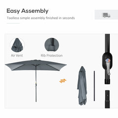 Outsunny 3x2m Garden Parasol Umbrella with Aluminium Pole, Tilt and Crank, Rectangular Outdoor Table Parasol Sun Shade for Patio, Dark Grey